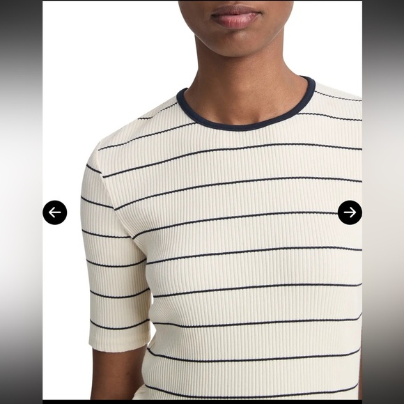 Vince Ribbed Elbow Sleeve Top XXS NWT Cream Blue Luxury Knit Tee - Picture 11 of 13